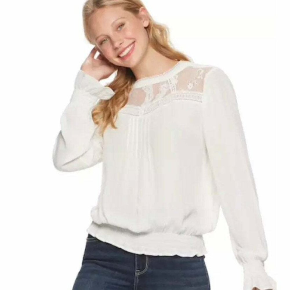 NWT AMERICAN RAG Victorian Boho Loose White Long Sleeve Blouse size M